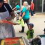 Ross and friends 'live-printing' at the Santa Cruz Wharf celebration last summer.
