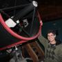 Edward Levin demonstrates the 30-inch Challenger telescope. 