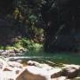 The swimming hole curves around a bend in a gorge in Henry Cowell Redwoods State Park means it's deep enough to jump in here. Photo by Molly Lautamo.
