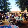 A festive crowd filled the tables all day.