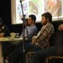From left to right, panelists Lono Barnes, Alex Jones (obscured), Will Curtis, Chris Wilmers (obscured), Drew Perkins and moderator Eric Johnson. Esther Kim photo.