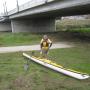 First-time San Lorenzo River paddler Peter Campbell with his sea kayak. Hilltromper photo.