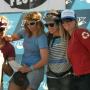 Girls playing around on the podium.