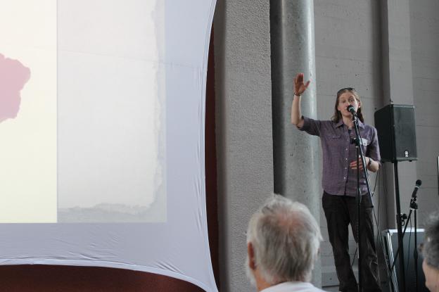 Veronica Yovovich explains the wide-spanning range of mountain lions.  Photo provided by Brendan Bane.