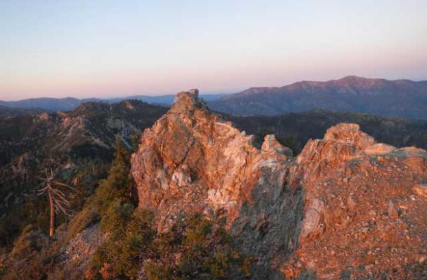 Looking back along the northern ridge of Cone Peak at sunset.
