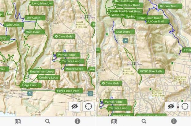 Screenshots of GraniteMaps Wilder Ranch app show how clean a carefully curated map can be.