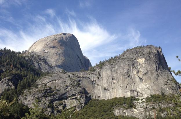 A short, steep saunter up the Mist Trail  leads to this less-famous vantage of Half Dome. Hilltromper photo.