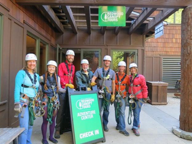 Seven Santa Cruz friends gathered on a November Monday afternoon to experience the Mt. Hermon's Redwood Canopy Tours. Karen Kefauver photo.