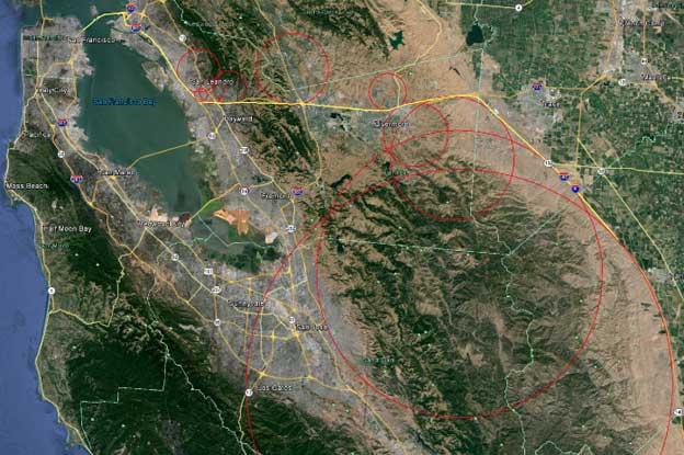 Main and branch routes in the Bay Area.