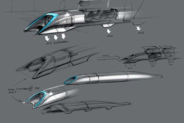 Hyperloop passenger transport capsule conceptual design sketch.