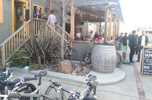 After the work and after the ride—MBoSC at Santa Cruz Mountain Brewing. Dave Robinson photo.