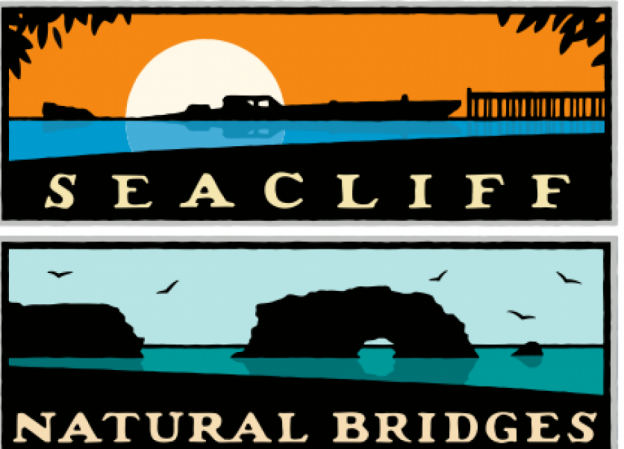 Schwab's iconic posters of Seacliff and Natural Bridges. 