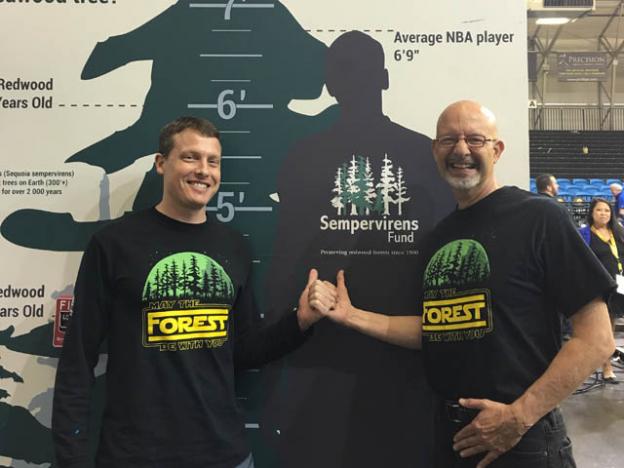 Mike Kahn, Sempervirens Fun's communications dude, with Board President (and Santa Cruz Warriors superfan) Fred Keeley. Photo courtesy Sempervirens Fund.