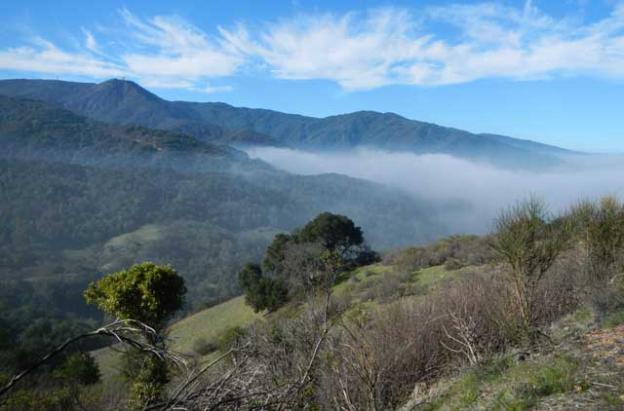The backside of the New Almaden Mine with Mt. Umunhum in the distance.