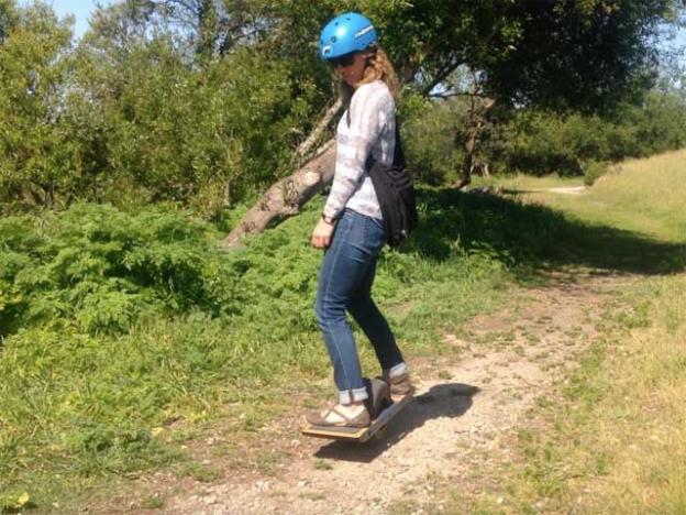 Hilltromper's Clark Tate was cruising single track about an hour after first stepping onto the OneWheel.