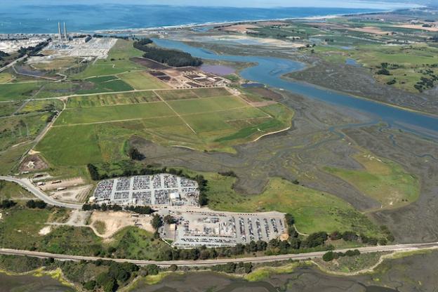 Aerial view showing the Pick-n-Pull's proximity to Elkhorn Slough. Photo by Joel Avila/Hawkeye Aerial Photography.