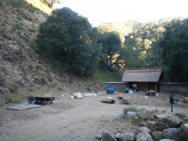 Milepost 0.0 at the main gate of the Tassajara Zen Mountain Center.