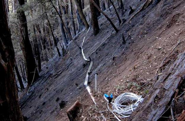 Jan. 2: Finally finished running replacement cable for the well signal line this morning. A hard haul across steep, ashy slope but it's done!