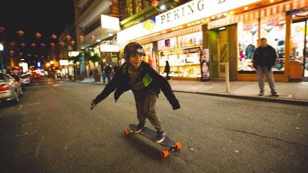 Top speed is about 22 mph, but you might not want to exceed your foot-braking speed.