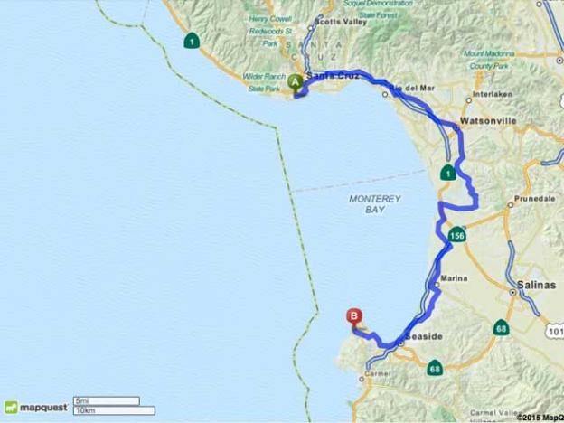 The 60 mile round trip from Santa Cruz to Pacific Grove.