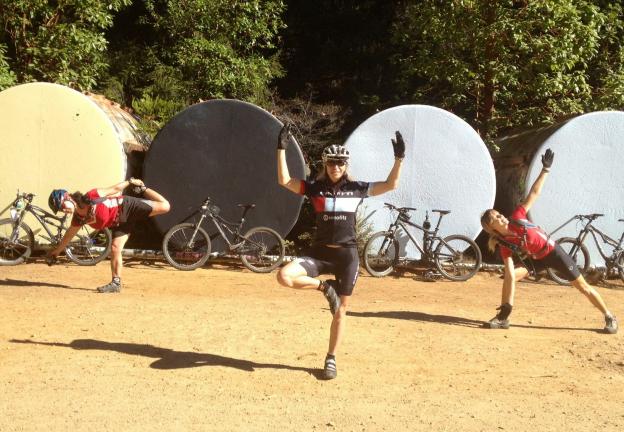 The Fat Tire Girls seeking enlightenment at the water tanks. Photo courtesy Michele Lamelin.