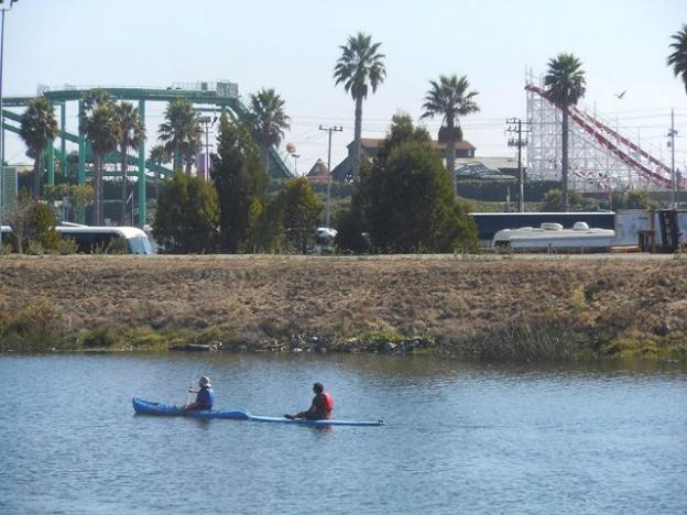 A new perspective on the Boardwalk on the Coastal Watershed Council's San Lorenzo River Paddle. Photo by Melissa Foley. 