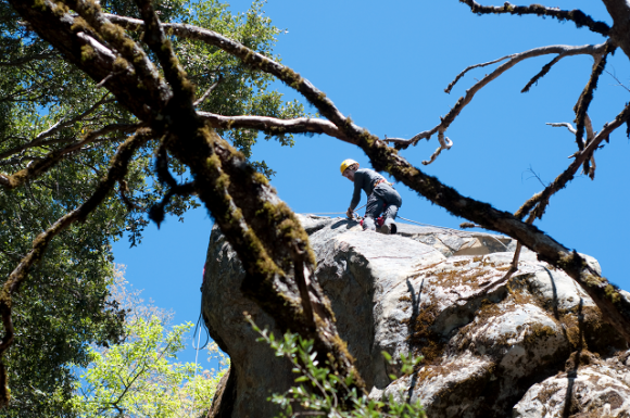 The Vaquero sandstone found throughout Castle Rock is grippy. It's also fragile after a rainstorm. Photo by Paul Hagey.