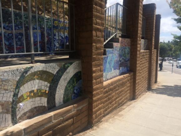 Completed portion of the tile mosaic mural at Santa Cruz Mission SHP.