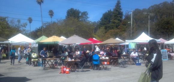 A few of the many pop-up tents at the Scotts Valley Farmers Market. Hilltromper Photo. 