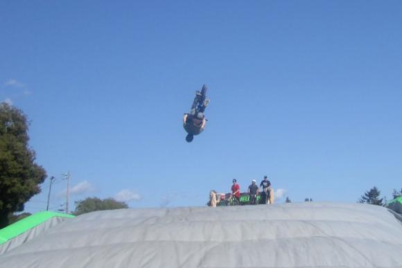 Airborne over the AcroBag.