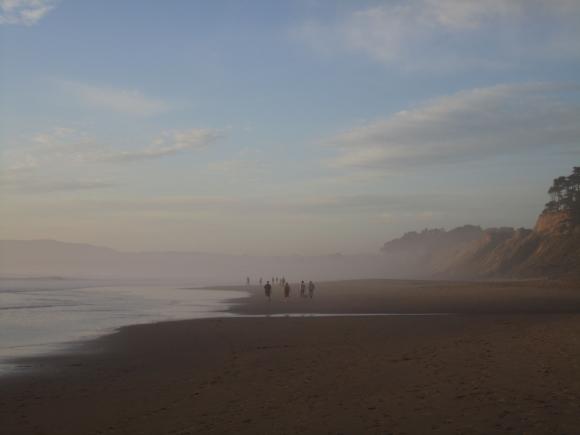 Wisps of evening fog settle over the sand at Manresa State Beach. Hilltromper photo.